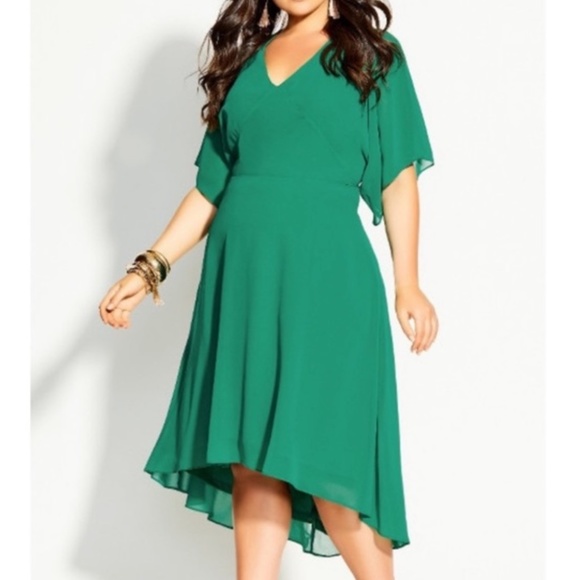 City Chic Dresses & Skirts - City Chic Adore Midi Flutter Sleeve Dress Greenstone